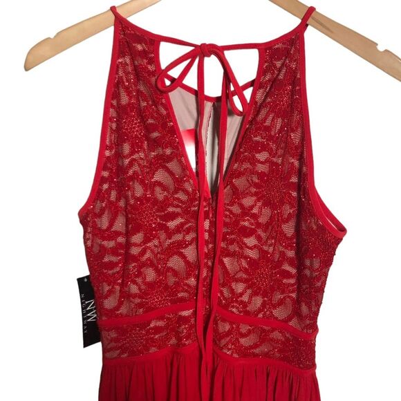 NEW🏷 Red Lace NW Nightway Sz 8 full length sleeveless dress keyhole front - Picture 5 of 16